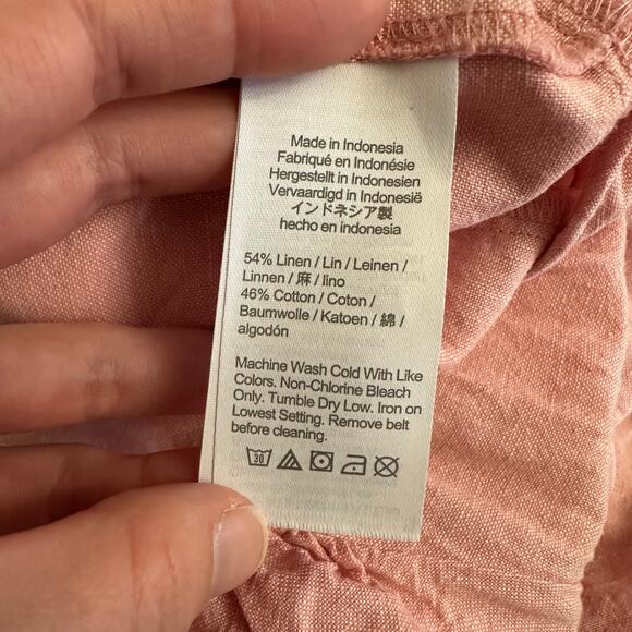 Madewell Linen Blend Button Front Jumpsuit Pink Short Sleeve Pockets Women’s XL - Picture 10 of 12